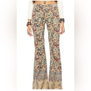 FREE PEOPLE Vintage New Delhi Tan corduroy Boho Paisley Flare Pants 27